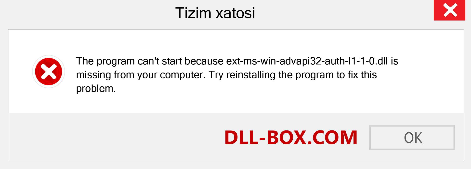 ext-ms-win-advapi32-auth-l1-1-0.dll fayli yo'qolganmi?. Windows 7, 8, 10 uchun yuklab olish - Windowsda ext-ms-win-advapi32-auth-l1-1-0 dll etishmayotgan xatoni tuzating, rasmlar, rasmlar